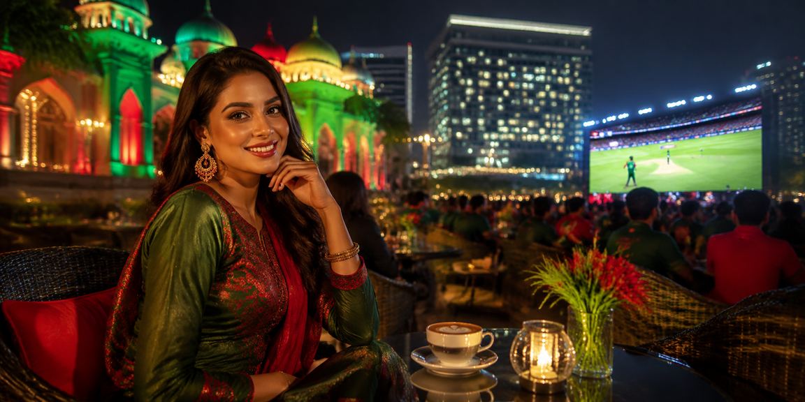Cricket betting on the 583 platform in a red-and-green setting in Dhaka