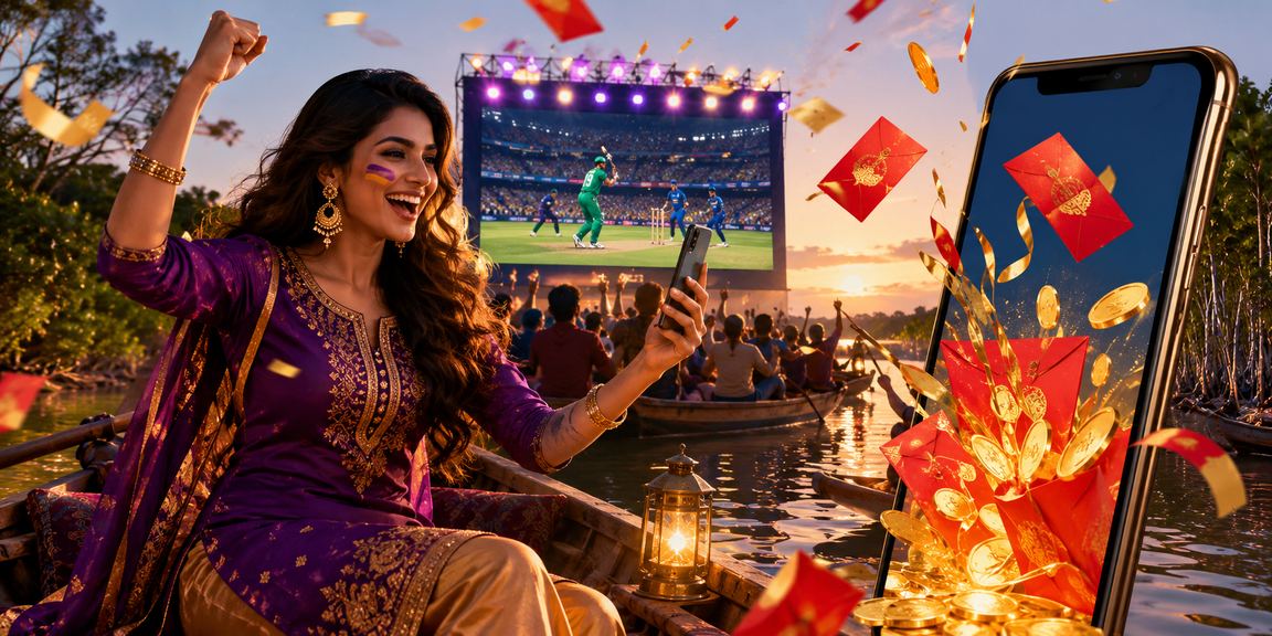 A Bangladeshi user enjoying cricket betting near the Sundarbans